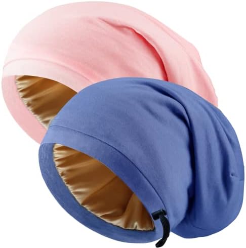 2 Pcs Adjustable Silk Hair Bonnet for Sleeping, Satin Lined Sleep Cap for Women and Men, Silk Hair Wrap Slouch Beanie. by Unknown