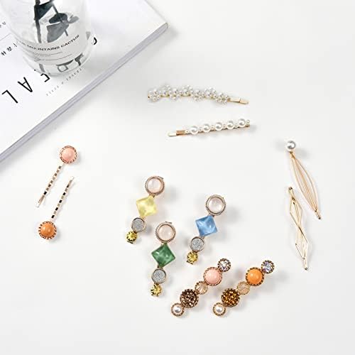 Mehayi 20 PCS Pearls and Acrylic Resin Hair Clips, Handmade Hair Barrettes, Marble Alligator bobby pins, Glitter Crystal Geometric Hairpin, Elegant Gold Hair Accessories, Gifts for Women Girls - Image 6