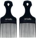 Amelia Beauty, 7in Black Curly Hair Wide Tooth Pick, 2 Pack | Made in USA | Easily Creates Volume, Detangles, Reduces Frizz | Afro Pick Styling Tool, 7"x3" by AmeliaBeauty