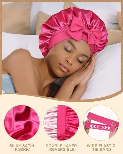 AWAYTR Double Layer Satin Bonnet for Women, Reversible Sleep Hair Wrap - Image 6