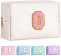TOPEAST Small Makeup Bag Initial Cosmetic Bag Travel Toiletry Bag, Personalized Birthday Gift for Mom Sister Friends Teacher Nurse, Preppy Travel Stuff for Girls (Pearly White O) by TOPEAST