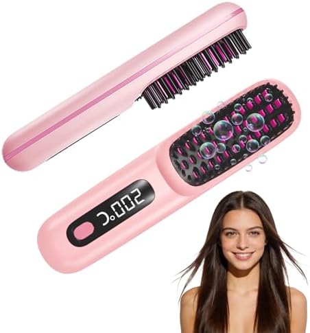 Go Brush Pro for Short Hair 2026, Portable Straightener Brushs for Travel, with LCD Temperature Display, Fast Heating Cordless Mini Hair Brushs(Pink) by KNISUZYouDerserveIt
