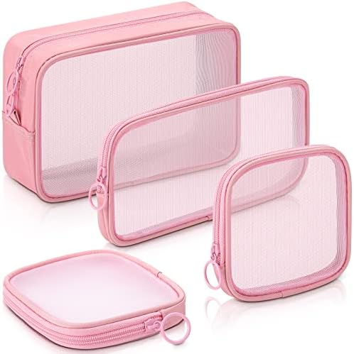 Weewooday 4Pcs Mesh Makeup Bag, Pink, Small, Large, Medium, Classic by Weewooday