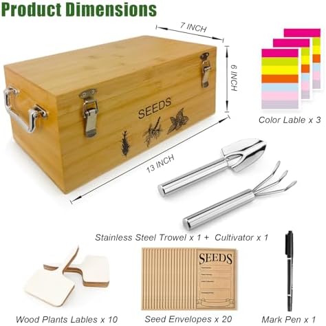 Natural Bamboo Seed Storage Organizer Box, Garden Tools Saving Kit - Image 2