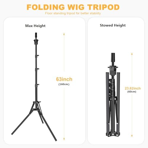 Beauty Star 63inch Tall Wig Stand Tripod with 22inch Mannequin Head, Canvas Block Wig Head Included Adjustable Holder and Wig Caps Kit for Multiple wigs, Perfect for Making Wigs, Display Styling - Image 5