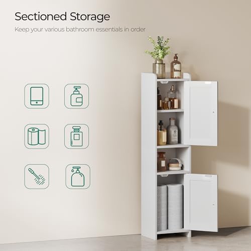 Bathroom Cabinet with 2 Doors, 7.3 x 9.8 x 40.4 Inches, Small Freestanding Storage Cabinet with Adjustable Shelf, Floor Cabinet for Small Spaces, Bathroom, Entrances, Kitchen, White - Image 4