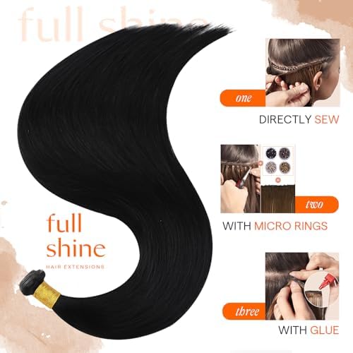 Full Shine Genius Weft Hair Extensions Human Hair Jet Black 18 Inch 80g - Image 3