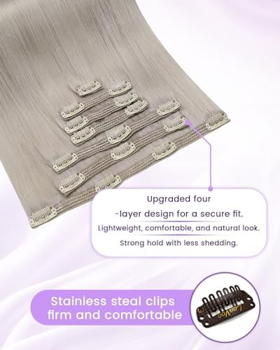 LaaVoo 150g Real Hair Extensions Clip in Human Hair Ashy Platinum Blonde - Image 3