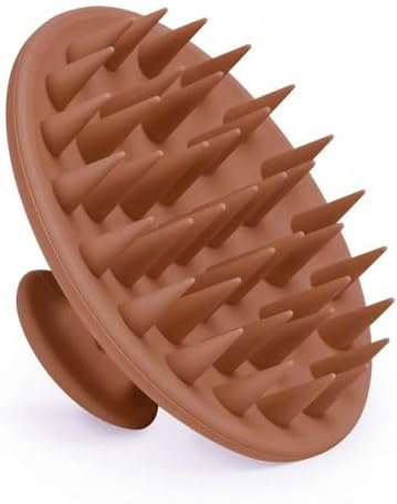 Meartchy Silicone Scalp Massager Shampoo Brush, Scalp Brush for Hair Growth & Dandruff Removal, Hair Scrubber Scalp Stimulator Exfoliator Brush with Soft Bristles for Wet Dry Scalp Care (Brown) by Meartchy