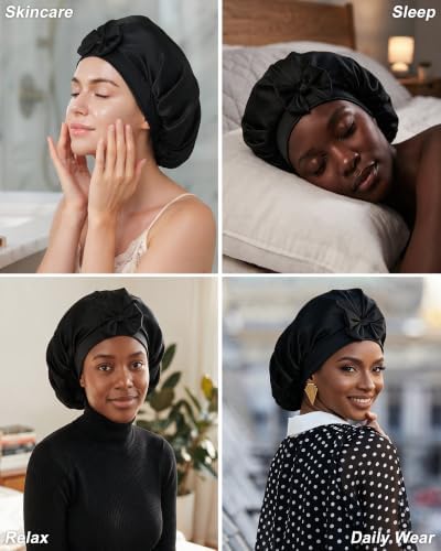 AWAYTR Satin Bonnet for Sleeping, Adjustable Bow Sleep Cap for Women - Image 6