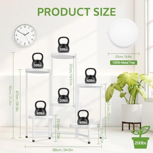 6 Tier Large Plant Stand Indoor Outdoor, 10 In Wide Tray, White - Image 6
