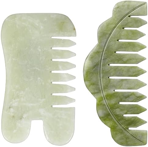 Geiserailie 2 Pcs Jade Combs Gua Sha Stone Scalp Massage Tool by Geiserailie