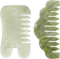 Geiserailie 2 Pcs Jade Combs Gua Sha Stone Scalp Massage Tool by Geiserailie