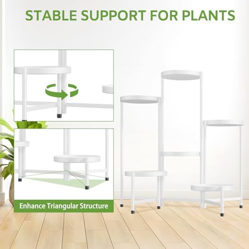 6 Tier Large Plant Stand Indoor Outdoor, 10 In Wide Tray, White - Image 5