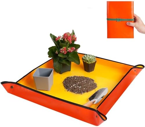Repotting Mat for Indoor Plant Transplanting and Potting Soil Mess Control Portable Succulent Planting Potting Tray Gardening Gifts for Women Men Plant Lover Gifts (Orange 27" x 27") by HNXTYAOB
