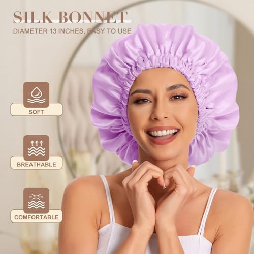 Edoneery Satin Bonnet for Sleeping Women, Double Layer Curly Hair Cap - Image 2