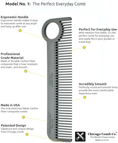 Chicago Comb Model 1 Carbon Fiber, Made in USA, smooth, strong, and light, anti-static, heat-resistant, 5.5 inches (14 cm) long, ultimate daily use, pocket, and travel comb - Image 7