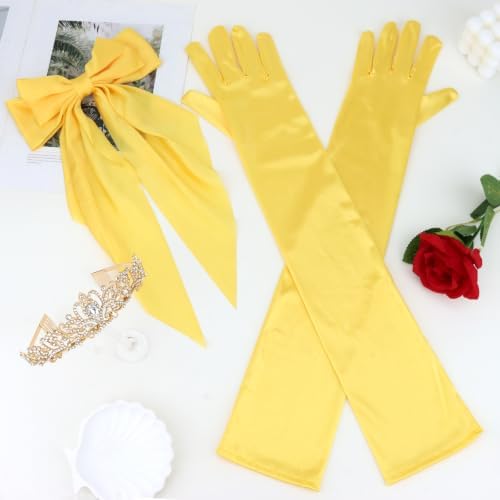 Princess Costume Accessories Crown Rose Hair Bow Yellow Gloves Kit - Image 7