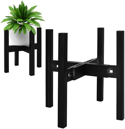 Rnined Adjustable Plant Stand Indoor,Bamboo Mid Century Modern Plants Stands, Stable Plant Holder,Fit 8 9 10 11 12 inch Pots (Pot & Plant Not Included)(Black) by PlantsHomeFun