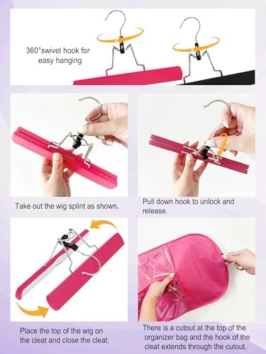 3 Pcs Hair Extension Holder for Styling, Wig Storage Bags with Hanger, Rose - Image 4