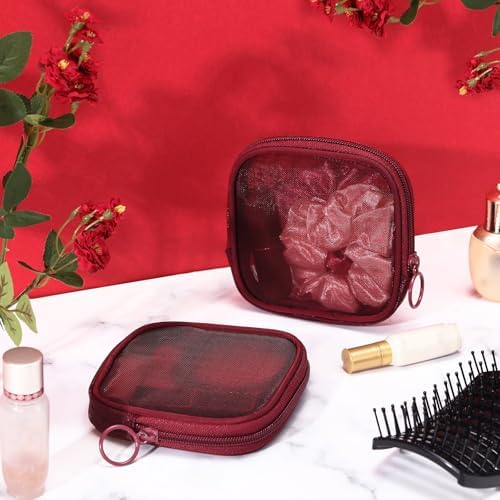 Weewooday 4Pcs Mesh Makeup Bag, Wine Red, Small, Classic - Image 5