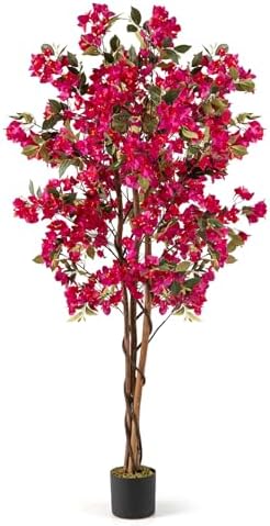 Goplus 6 FT Bougainvillea Artificial Tree, Faux Flower Tree in Pot with 910 Flowers, 105 Leaves, Real Wood Trunk, Tall Fake Floor Plant, Artificial Plants for Indoor Bedroom Living Room Decor by Goplus