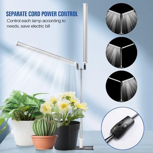 JCBritw Standing Grow Light, Dual Head T12 Bar 6500K Full Spectrum Plant Lamp, Height Adjustable for Indoor Plants, Seedlings, Succulents - Image 5