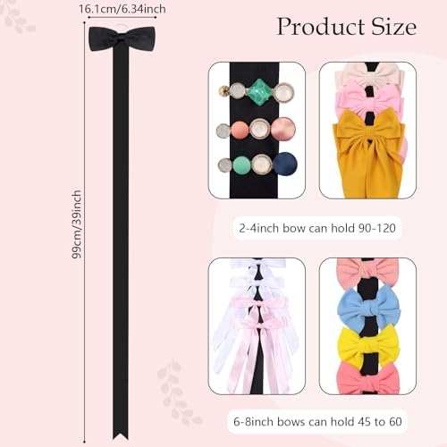 3 PCS Bow Holder for Girls Hair Bows, Ribbon Hair Clip Oraganizer Hair Barrettes Storage for Women,Wall Hanging Alligator Clip Hair Accessories Organizer Bedroom College Dorm Decor (Black-3pcs) - Image 3
