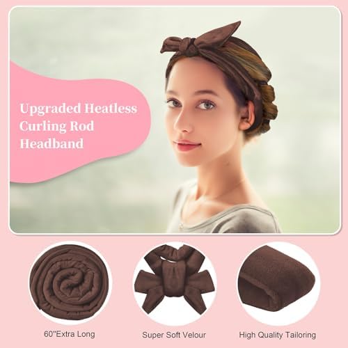 Flylipu Heatless Curling Rod Headband, Upgraded 60" Extra Long Soft Hair Curlers to Sleep In, No Heat Curls for All Hair Types, Hair Wrap Curls Styling Kit for Girls (Brown, 1 Count) - Image 2