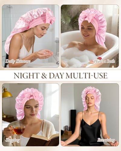 AWAYTR Long Satin Bonnet for Sleeping, Women Two-Tone Reversible Sleep Cap - Image 3