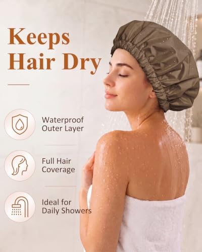 Edoneery Shower Caps for Women Reusable Waterproof, Shower Hair Cap - Image 2