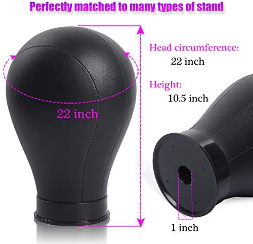 22 Inch Black Leather Wig Canvas Block Mannequin Head with Stand - Image 3
