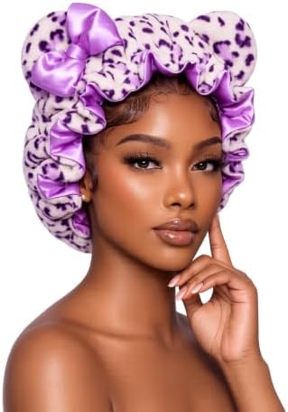 Luxury Lavender Plush Satin Lined Bonnet for Women, Sleep Hair Bonnet for Curly Natural Hair, Braids & Locs, Adjustable Night Cap for Frizz Control by LeesDollHouse