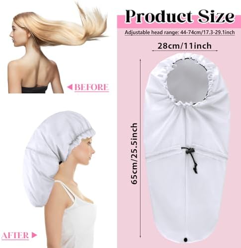2 Pcs Large Shower Cap for Braids, Extra Long Shower Cap for Women Long Hair & Locs, Waterproof Hair Bonnets for Dreadlocks Drawstring Bath Caps for Women & Men (Black, White) - Image 2