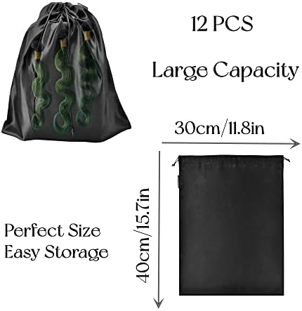 GONGKANGYUAN 12 Pcs Satin Wig Bags with Drawstring Satin Bag for Packaging Hair Extensions Wigs Soft Silk Pouches Hair Tools Storage Bags for Home and Salon (Black) - Image 4