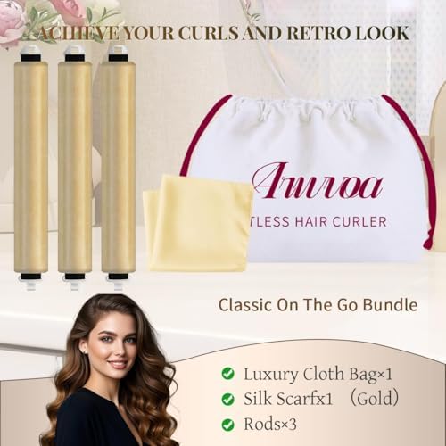 Heatless Hair Curler Heatless Curls Overnight Heatless Blowout with Luxury Cloth Bag Silk Scarf, Curling Rod Headband to Sleep in No Heat Curling with (Gold, 3Rods) - Image 5