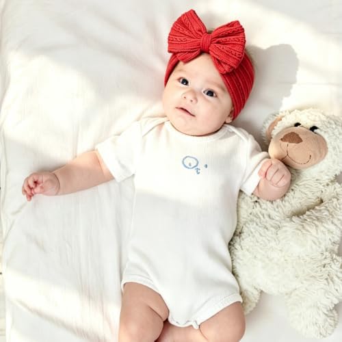 Baby Bows Headbands Soft Nylon Handmade Hair Accessories for Newborn Infant Toddler Kids (Red, Large) - Image 3