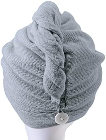 POLYTE Microfiber Hair Turban Wrap Drying Towel (12x28 Large, 2 Light Gray) - Image 3