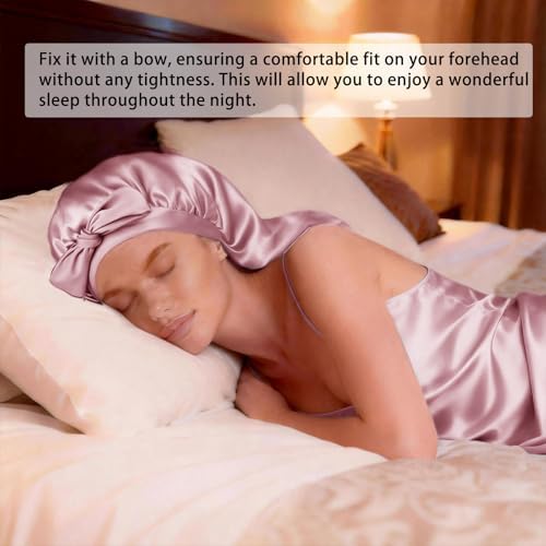 Womens 2Pcs Silk Satin Bonnet Long Hair Bonnets For Sleeping Silky Bonnet With Eye Mask Braids Curly Hairs Sleep Cap - Image 2