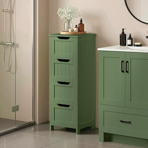Yaheetech Bathroom Storage Cabinet, 12" W Slim 4-Drawer Design, Green - Image 4