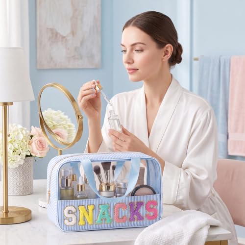 Sanwuta 3 Pcs Clear Seersucker Snacks Bag, Pink, Lake Blue, Light Blue - Image 5