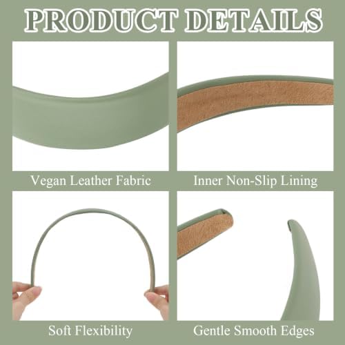 Sage Green Headband 1 Inch Faux PU Leather Hairband for Women Girls - Image 3