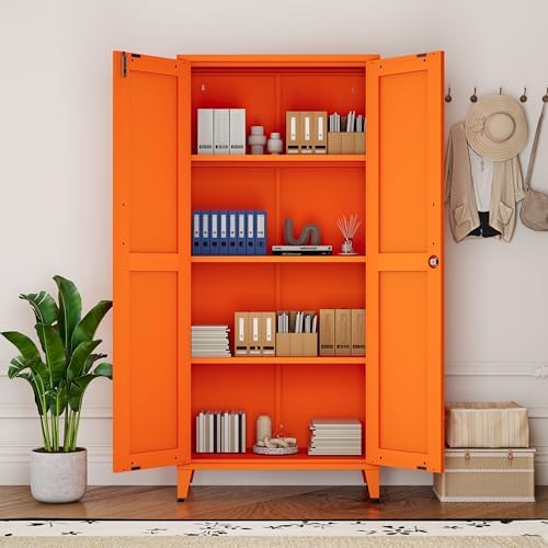 Metal Storage Cabinet with Lock,Orange Steel Tool Cabinet with 3 Adjustable Shelves,61 Tall Freestanding Heavy Duty Garage Locker for Home Office Kitchen 61" H X 27.6" W X 13.8" D - Image 7