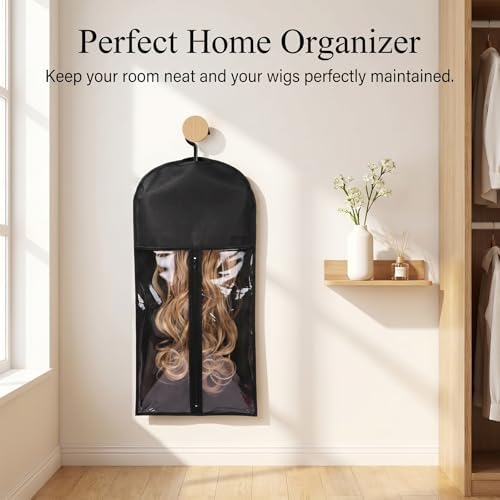 ENLUNTRA 2PCS Hair Extension Holder - Wig Storage Bags with Hanger for Multiple Wigs, Dust-proof, Ideal for Hair Extensions & Accessories Home Travel Closet (Black) - Image 7