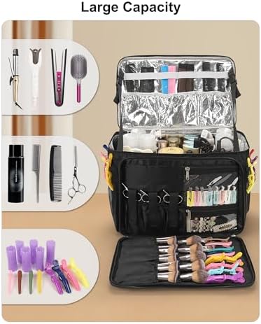 Hairstylist Travel Bag, Large Capacity Hairdressing Bag with Detachable Dividers, Professional Cosmetology Bag for Hairstylists with Dual-Layer Design, Hair Tools Organizer for Travel - Black - Image 4