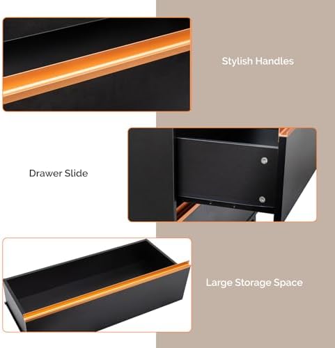OmySalon Salon Station for Hair Stylists, Barber Free Standing Styling Cabinet with 3 Drawers, Square Mirror & Hair Dryer Holders, Modern Black Gold Beauty Dresser for Salon, Spa, Home - Image 4