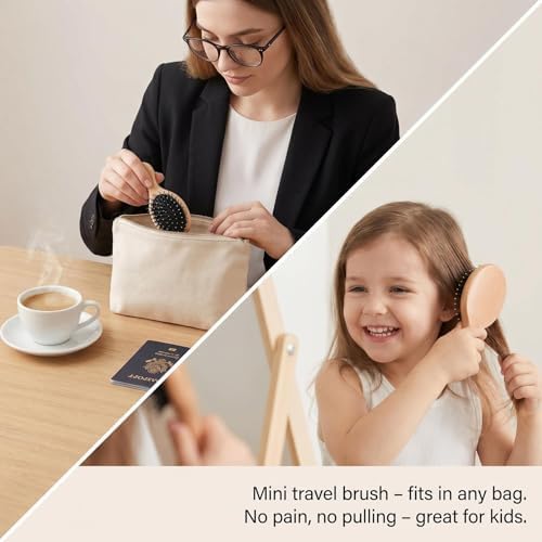 Boar Bristle Hair Brush and Comb Set for Women Men Kids, Best Natural Wooden Paddle Hairbrush and Small Travel Styling Brush for Wet or Dry Hair Detangling Smoothing Massaging - Image 5