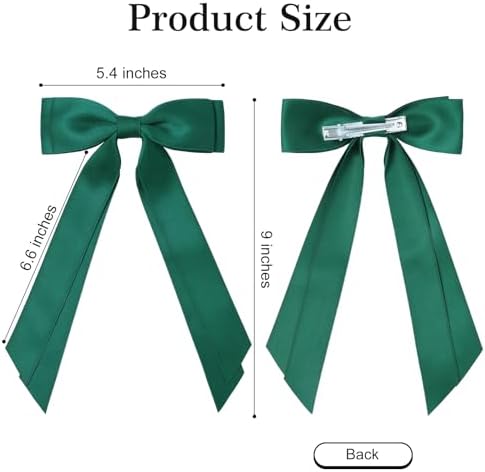 2PCS Green Hair Bows, Large Ribbon Bow Hair Clips for Girls Women Cute Ponytail Holder Accessories for Toddlers Kids Teens - Image 4