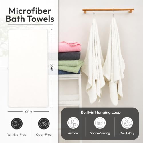 JML Bath Towels with Hanging Loop, 2 Pack, 27x55 in, Microfiber, White - Image 2