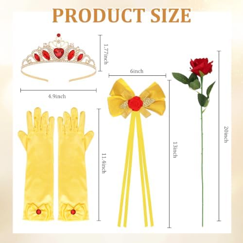 Princess Costume Accessories Crown Rose Hair Bow Yellow Gloves Kit - Image 2